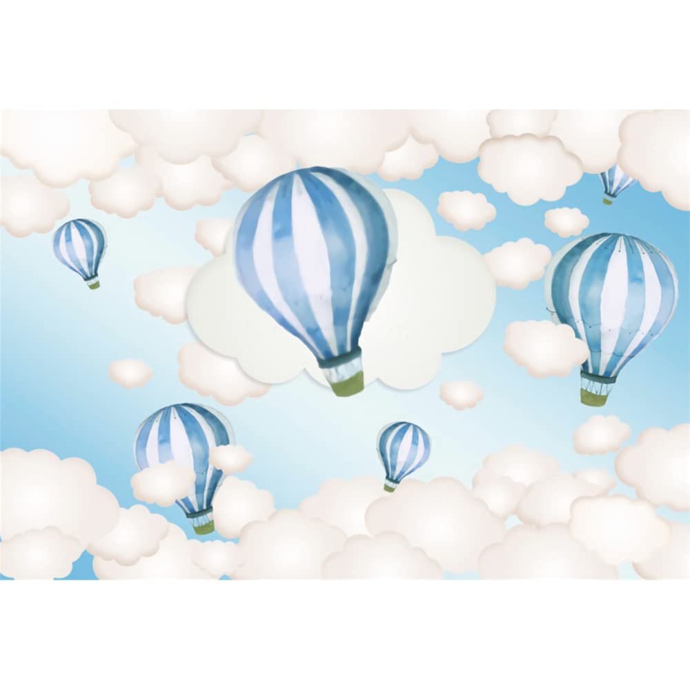 DORCEV 10x7ft Hot Air Balloon Backdrop Kids Birthday Party Newborn Boy Baby Shower Blue Sky and White Clouds Photography Background Children Portrait Cartoon Cake Table Banner Photo Studio Props