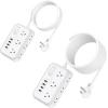 NTONPOWER 10 ft & 25 ft Extension Cord Bundle, 6 Outlet Power Strip with 4 USB Ports, Flat Plug, Overload Protection, Mountable, White view 1