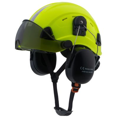 LOHASPRO Hard Hat Safety Helmet Arborist Forestry Helmet Garden Tree Cutting Logging Wood Chopping Chainsaw Work Construction Hardhat(L91 Lime Smoked +Earmuff)