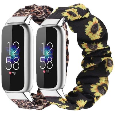 2 Packs Compatible with Fitbit Luxe Bands for Women Girl, Scrunchies Cloth Soft Pattern Printed Fabric Luxe Wristband Bracelet Elastic Straps for Fitbit Luxe Fitness Tracker (Color-B)