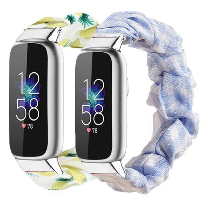 2 Packs Compatible with Fitbit Luxe Bands for Women Girl, Scrunchies Cloth Soft Pattern Printed Fabric Luxe Wristband Bracelet Elastic Straps for Fitbit Luxe Fitness Tracker (Color-C)