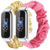 2 Packs Compatible with Fitbit Luxe Bands for Women Girl, Scrunchies Cloth Soft Pattern Printed Fabric Luxe Wristband Bracelet Elastic Straps for Fitbit Luxe Fitness Tracker (Color-D) view 1