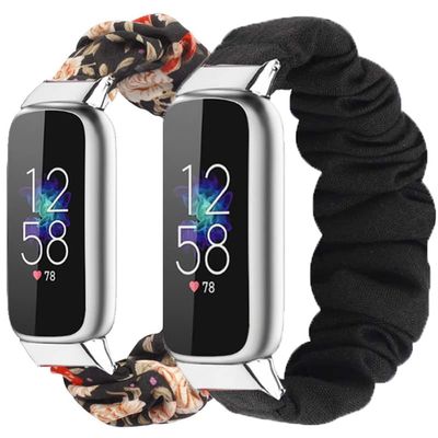 2 Packs Compatible with Fitbit Luxe Bands for Women Girl, Scrunchies Cloth Soft Pattern Printed Fabric Luxe Wristband Bracelet Elastic Straps for Fitbit Luxe Fitness Tracker (Color-F)