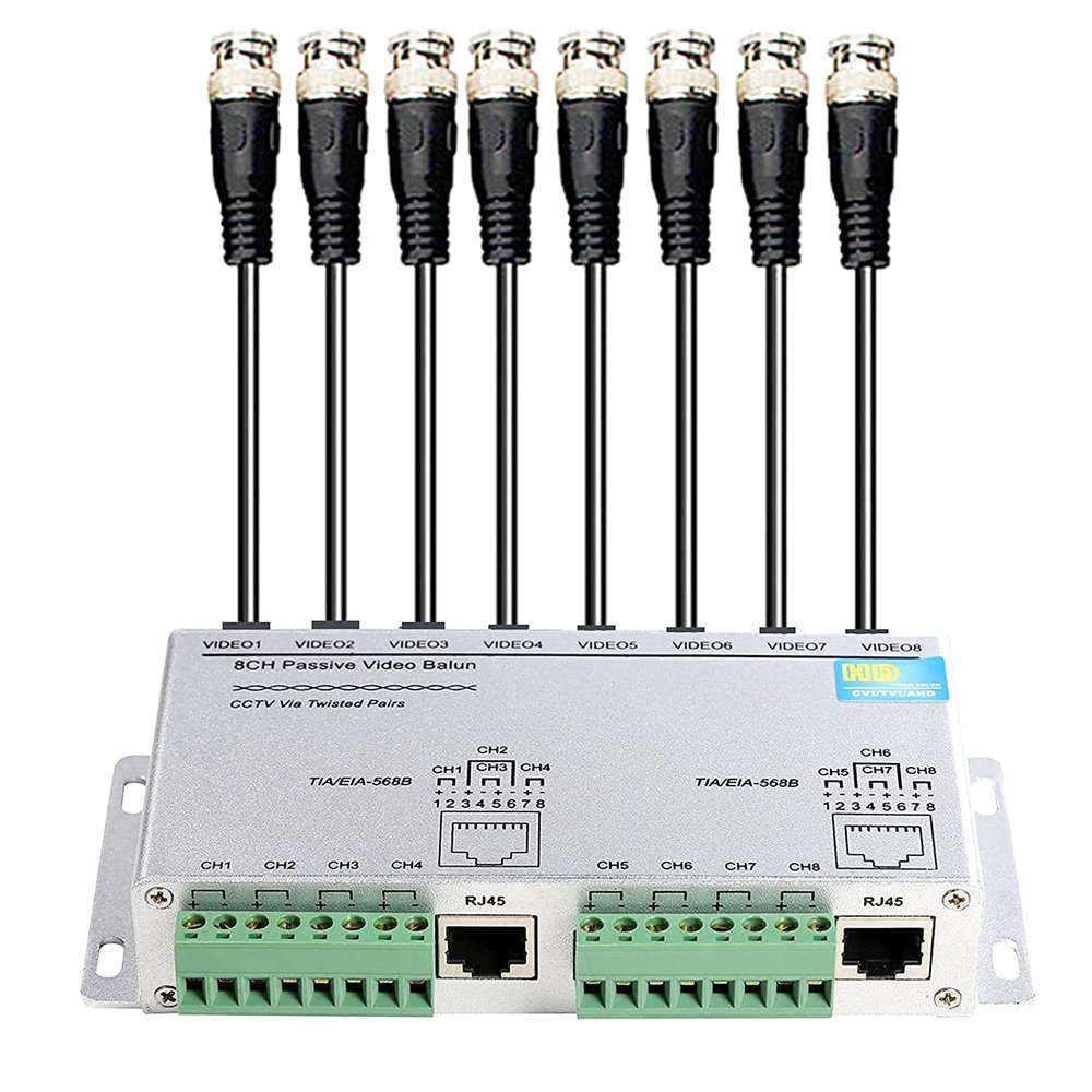 BeElion 8 Channels CCTV Security Camera HD 720P/1080P Passive Video Balun Transceiver, RJ45 BNC UTP Cable Video Transmission for CCTV Surveillance Camera DVR(Aluminium Alloy Shell)