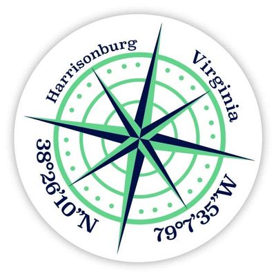 Harrisonburg Virginia 2-Inch Vinyl Decal Sticker Latitude Longitude Compass Design