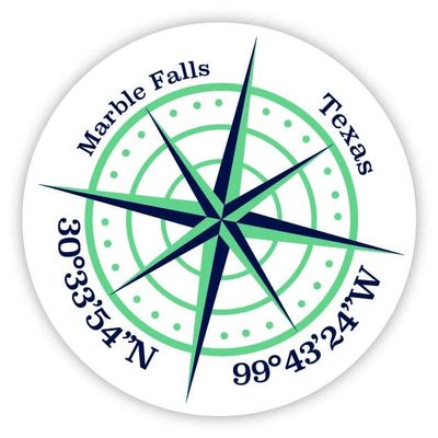 Marble Falls Texas 2-Inch Vinyl Decal Sticker Latitude Longitude Compass Design