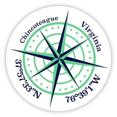 Chincoteague Virginia 2-Inch Vinyl Decal Sticker Latitude Longitude Compass Design