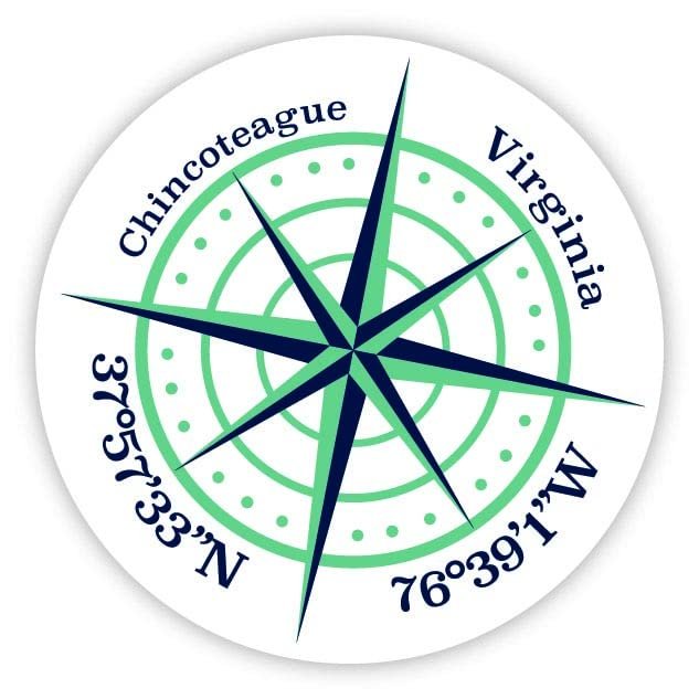 Chincoteague Virginia 2-Inch Vinyl Decal Sticker Latitude Longitude Compass Design