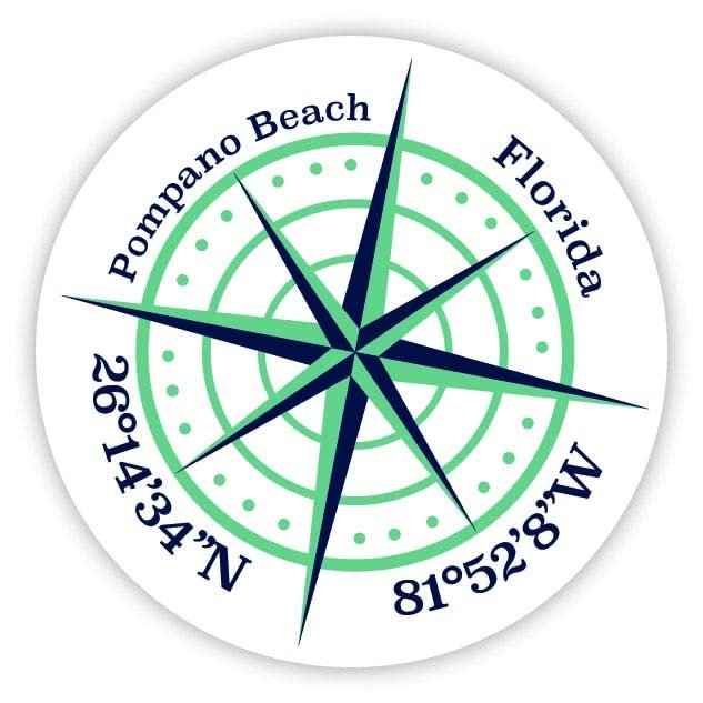Pompano Beach Florida 2-Inch Vinyl Decal Sticker Latitude Longitude Compass Design