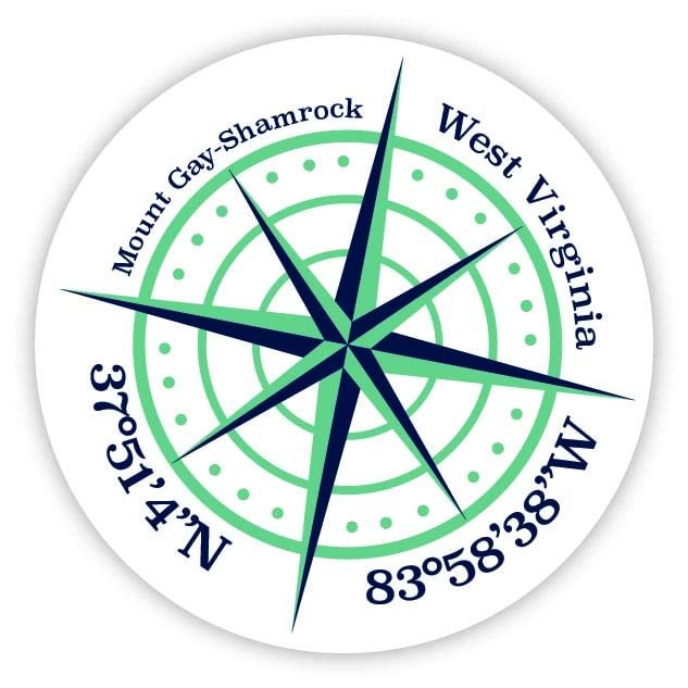 Mount Gay-Shamrock West Virginia 2-Inch Vinyl Decal Sticker Latitude Longitude Compass Design
