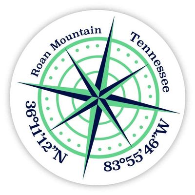 Roan Mountain Tennessee 2-Inch Vinyl Decal Sticker Latitude Longitude Compass Design