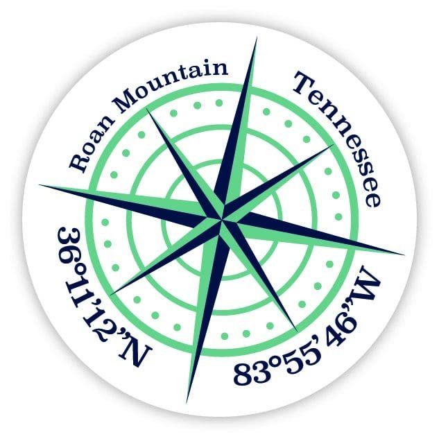 Roan Mountain Tennessee 2-Inch Vinyl Decal Sticker Latitude Longitude Compass Design
