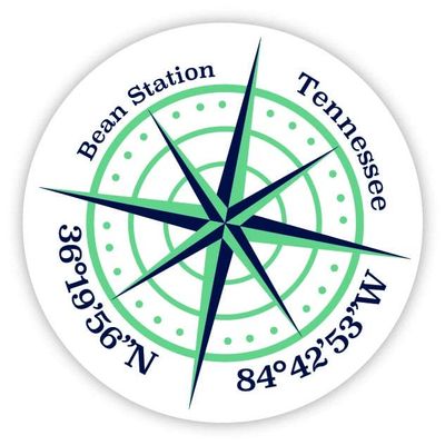 Bean Station Tennessee 2-Inch Vinyl Decal Sticker Latitude Longitude Compass Design