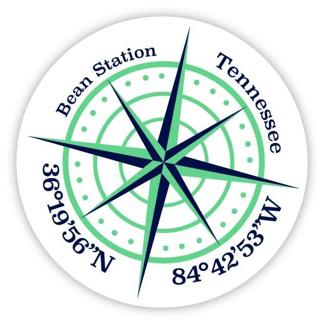 Bean Station Tennessee 2-Inch Vinyl Decal Sticker Latitude Longitude Compass Design