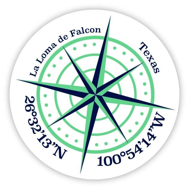 La Loma de Falcon Texas 2-Inch Vinyl Decal Sticker Latitude Longitude Compass Design