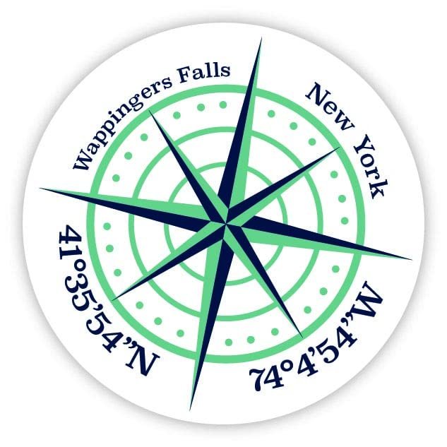 Wappingers Falls New York 2-Inch Vinyl Decal Sticker Latitude Longitude Compass Design