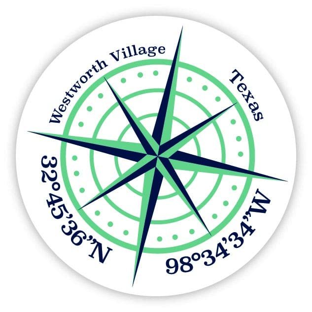 Westworth Village Texas 2-Inch Vinyl Decal Sticker Latitude Longitude Compass Design