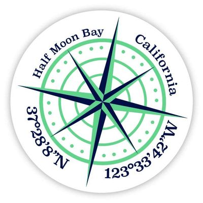 Half Moon Bay California 2-Inch Vinyl Decal Sticker Latitude Longitude Compass Design