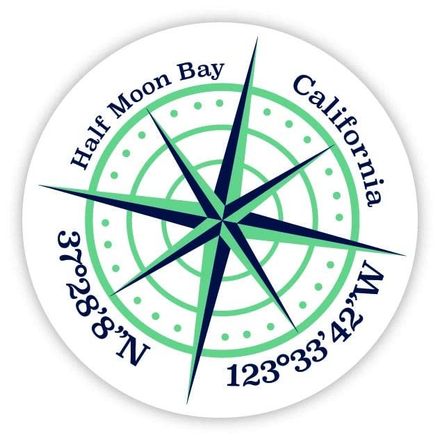 Half Moon Bay California 2-Inch Vinyl Decal Sticker Latitude Longitude Compass Design