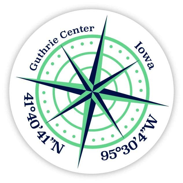 Guthrie Center Iowa 2-Inch Vinyl Decal Sticker Latitude Longitude Compass Design