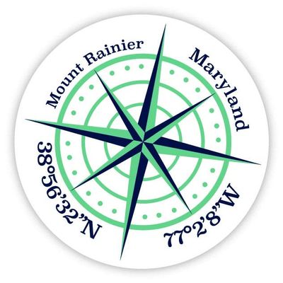 Mount Rainier Maryland 2-Inch Vinyl Decal Sticker Latitude Longitude Compass Design