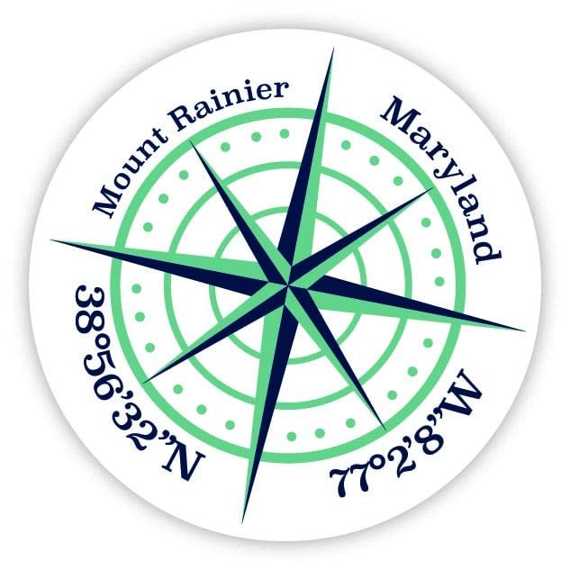 Mount Rainier Maryland 2-Inch Vinyl Decal Sticker Latitude Longitude Compass Design