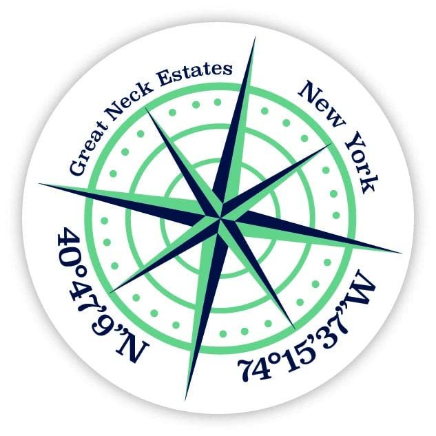 Great Neck Estates New York 2-Inch Vinyl Decal Sticker Latitude Longitude Compass Design