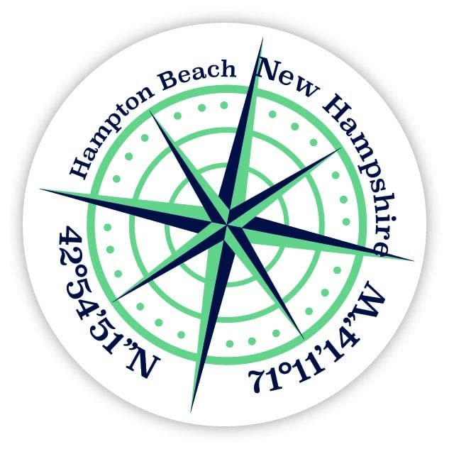 Hampton Beach New Hampshire 2-Inch Vinyl Decal Sticker Latitude Longitude Compass Design