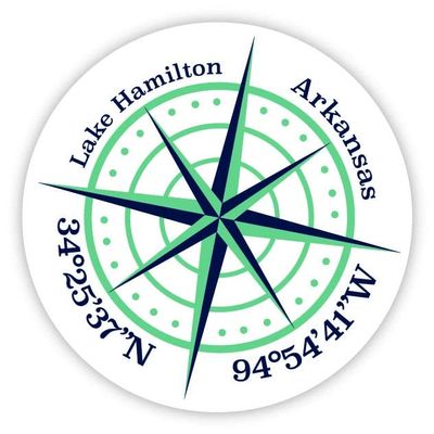 Lake Hamilton Arkansas 2-Inch Vinyl Decal Sticker Latitude Longitude Compass Design