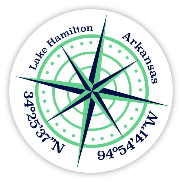 Lake Hamilton Arkansas 2-Inch Vinyl Decal Sticker Latitude Longitude Compass Design