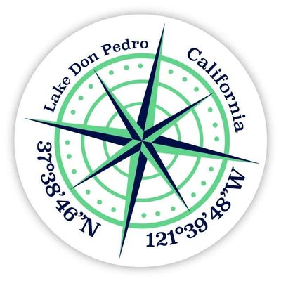 Lake Don Pedro California 2-Inch Vinyl Decal Sticker Latitude Longitude Compass Design