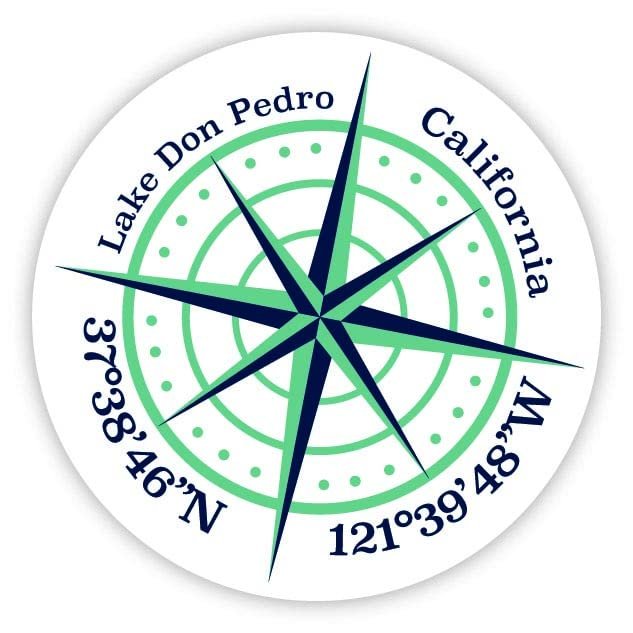 Lake Don Pedro California 2-Inch Vinyl Decal Sticker Latitude Longitude Compass Design