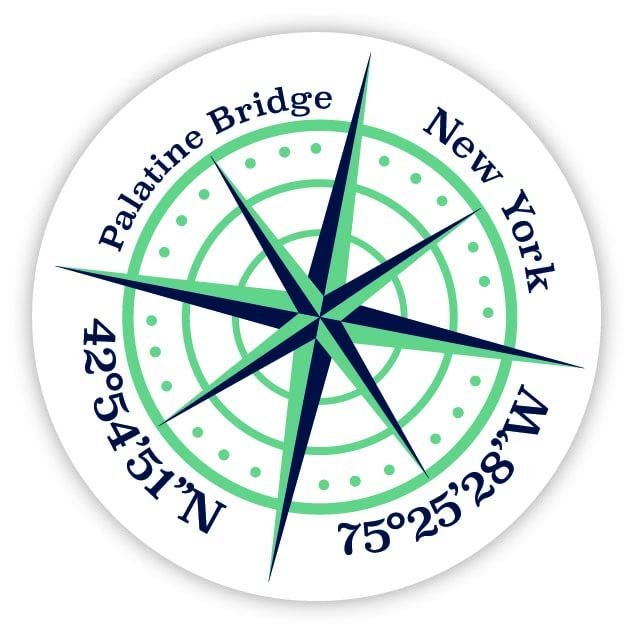 Palatine Bridge New York 2-Inch Vinyl Decal Sticker Latitude Longitude Compass Design