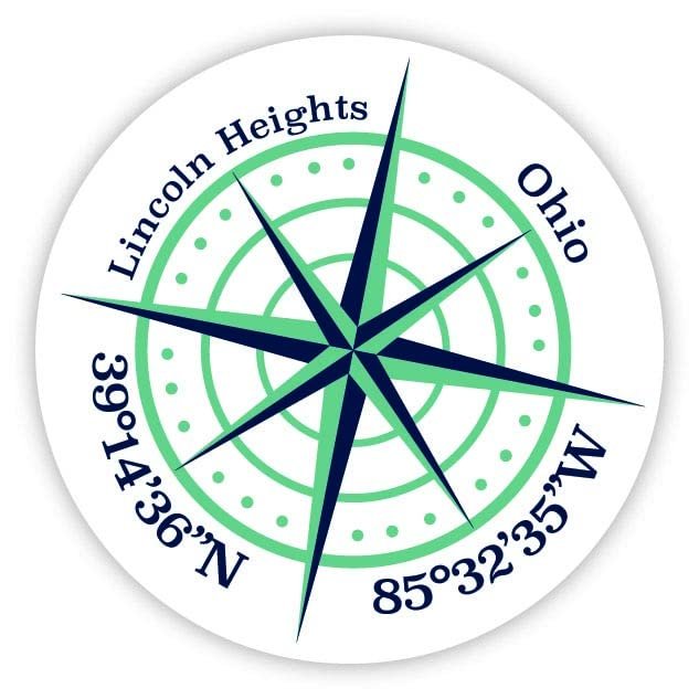 Lincoln Heights Ohio 2-Inch Vinyl Decal Sticker Latitude Longitude Compass Design