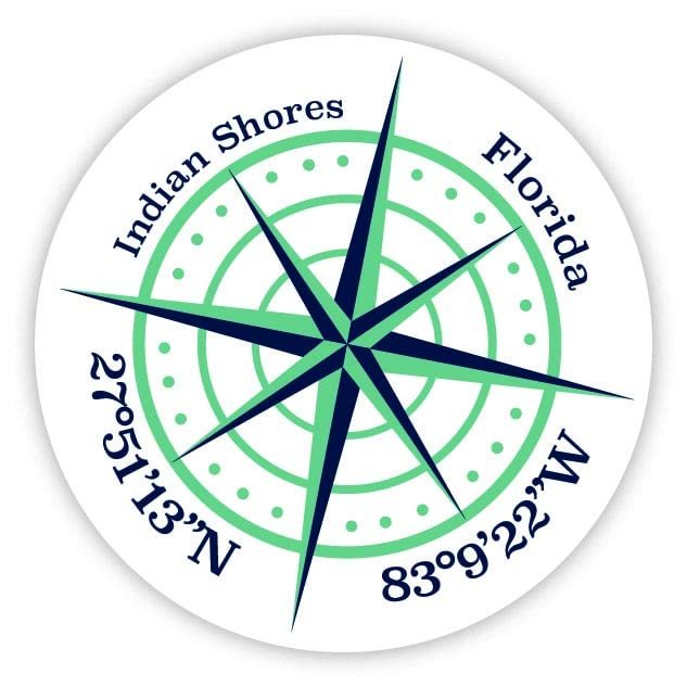 Indian Shores Florida 2-Inch Vinyl Decal Sticker Latitude Longitude Compass Design
