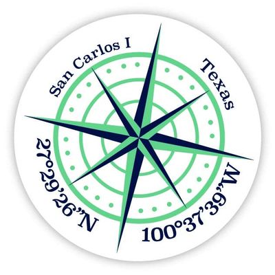 San Carlos I Texas 2-Inch Vinyl Decal Sticker Latitude Longitude Compass Design