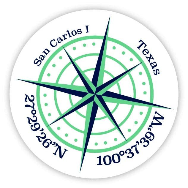San Carlos I Texas 2-Inch Vinyl Decal Sticker Latitude Longitude Compass Design