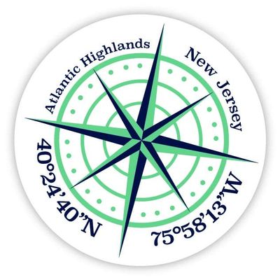 Atlantic Highlands New Jersey 2-Inch Vinyl Decal Sticker Latitude Longitude Compass Design