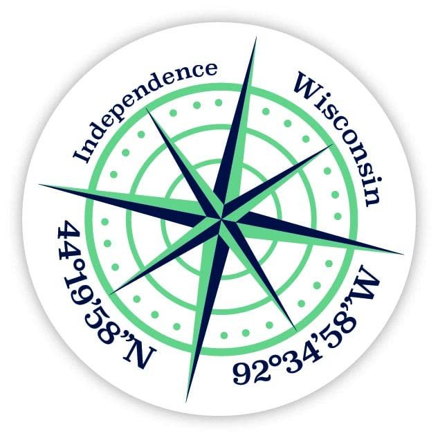 Independence Wisconsin 2-Inch Vinyl Decal Sticker Latitude Longitude Compass Design