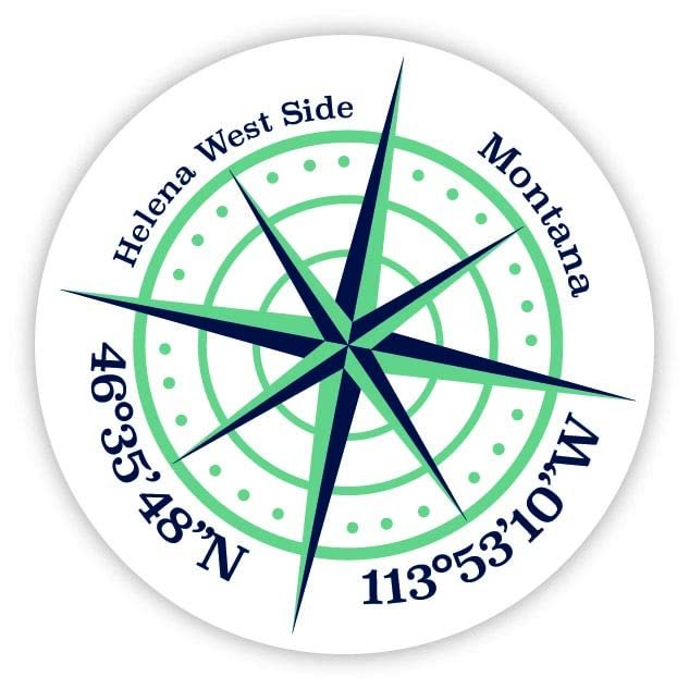 Helena West Side Montana 2-Inch Vinyl Decal Sticker Latitude Longitude Compass Design