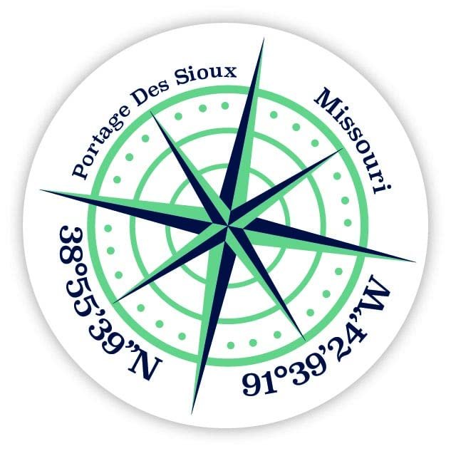 Portage Des Sioux Missouri 2-Inch Vinyl Decal Sticker Latitude Longitude Compass Design