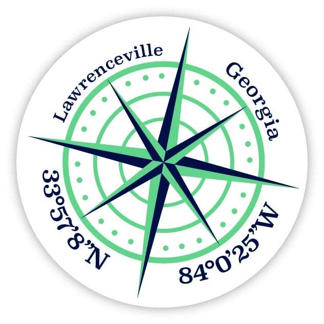 Lawrenceville Georgia 2-Inch Vinyl Decal Sticker Latitude Longitude Compass Design