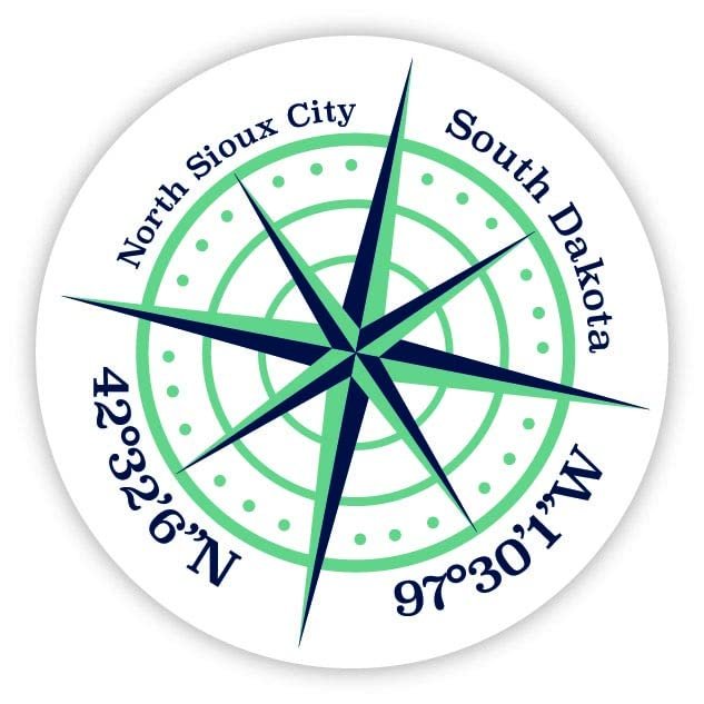 North Sioux City South Dakota 2-Inch Vinyl Decal Sticker Latitude Longitude Compass Design