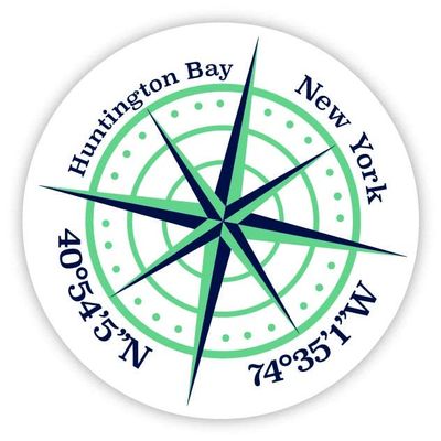 Huntington Bay New York 2-Inch Vinyl Decal Sticker Latitude Longitude Compass Design