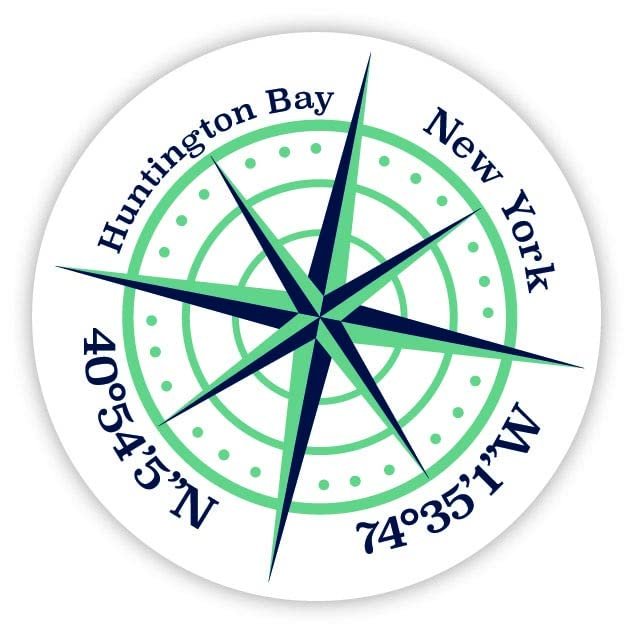 Huntington Bay New York 2-Inch Vinyl Decal Sticker Latitude Longitude Compass Design