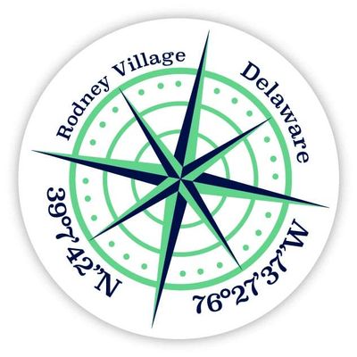 Rodney Village Delaware 2-Inch Vinyl Decal Sticker Latitude Longitude Compass Design