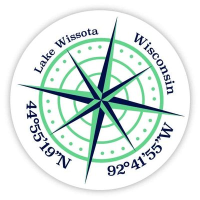 Lake Wissota Wisconsin 2-Inch Vinyl Decal Sticker Latitude Longitude Compass Design