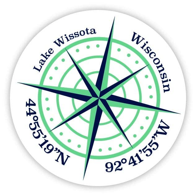 Lake Wissota Wisconsin 2-Inch Vinyl Decal Sticker Latitude Longitude Compass Design