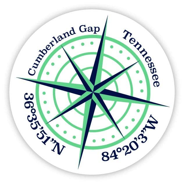 Cumberland Gap Tennessee 4-Inch Vinyl Decal Sticker Latitude Longitude Compass Design