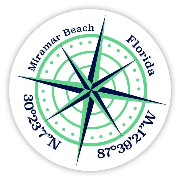 Miramar Beach Florida 2-Inch Vinyl Decal Sticker Latitude Longitude Compass Design